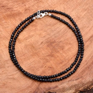 Black Spinel Beads Necklace, Natural Black Spinel August Birthstone, 3.5mm Round - Picture 1 of 3