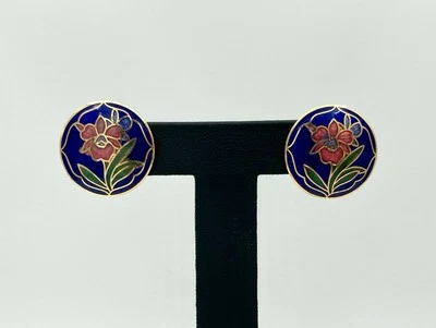 Hermosos Pendientes Cloisonné Marca 1928 Poste - Flor Roja - Tono Dorado Redondo Foto 1 de 4