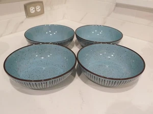 4 OVER AND BACK BACK TO ORIGINS AQUA Teal Blue Dinner Pasta Bowls - Picture 1 of 6