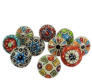 DORPMARKET 10 Pieces Set Dotted Ceramic Cabinet Colorful Knobs Furniture Hand... - Foto 1 di 3
