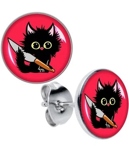 Orecchini a perno gatto stabby di onice O - Foto 1 di 4