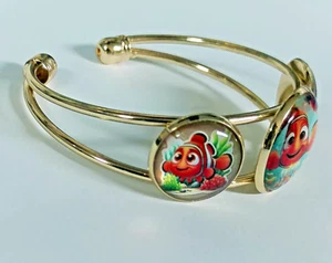 Glass & Metal Cuff Bracelet - Finding Nemo - 3 Glass Pieces - Picture 1 of 2