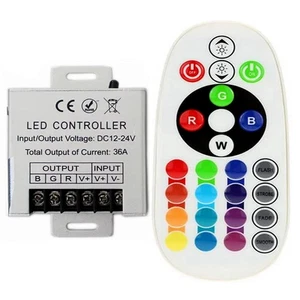 DC 12V-24V 36A Controller + 24Key RGB Remote Controller For 3528 5050 LED Lights - Picture 1 of 9