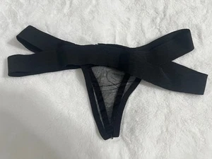 Black Mesh Double Strap Micro Thong New Without Tags Size Small - Picture 1 of 4