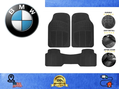 适用于所有宝马汽车脚垫 3 件橡胶黑色套装前后防水豪华 — 第 1/4 张图片