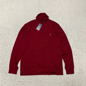 Camisa Polo Ralph Lauren Hombres Mediana Roja Suave Algodón Cuello Alto Manga Larga Poni - Imagen 1 de 14
