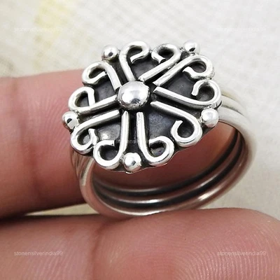 Cocktail Flower Ring Size 8 925 Solid Sterling Silver Handmade Jewelry J23 - Image 1 of 4