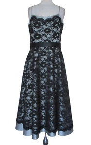 Lillie Rubin Black Lace Dress Gray Satin Size 12 Women Cocktail Party - Picture 1 of 6