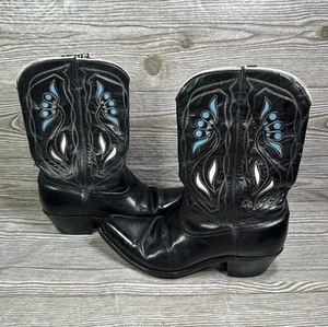 Botas vaqueras vintage años 50 60 Acme peine últimas negras azules blancas incrustaciones 7,5 C - Imagen 1 de 15
