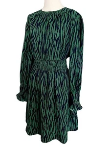 Vestido Anthropologie THML Calado Línea A Talla Pequeña Verde Negro Rayas Largo Slv Nuevo - Imagen 1 de 7