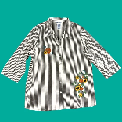 Blair 女式中号条纹秋季南瓜向日葵秋季刺绣衬衫 — 第 1/4 张图片