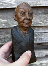 Antique Folk Art Carved Wood Bust 1933 Self Portrait Outsider Art Carving Signed