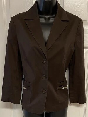 Jaqueta Blazer PECK & PECK Tamanho 8 Algodão/Elastano Marrom Mangas 3/4 - Imagem 1 de 4