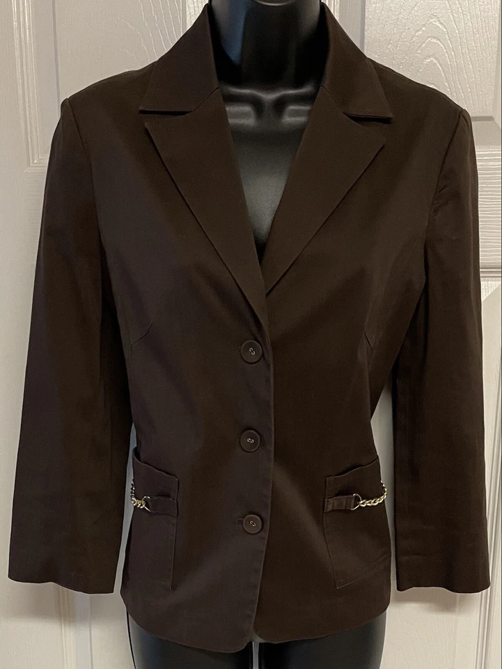 Chaqueta Blazer PECK & PECK Talla 8 Algodón/Spandex Marrón Mangas 3/4 Foto 1 de 4