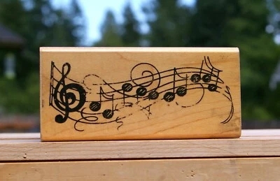 Partituras de clave de agudos notas del personal sello de goma montado en madera de 4" por Stampendous! Foto 1 de 4