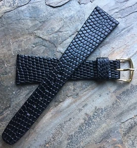Banda de reloj vintage negro 22 mm forma cónica lagarto genuino europeo 1960/70 nuevo de lote antiguo - Imagen 1 de 3