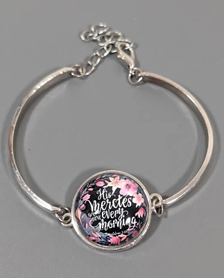 Pulsera His Mercies Are New Every Morning inspiradora tono plata 7 pulgadas Foto 1 de 4