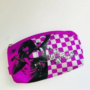 Borsa cosmetica Y2K Disney Camp Rock Demi Lovato viola grafica a scacchi cerniera - Foto 1 di 5