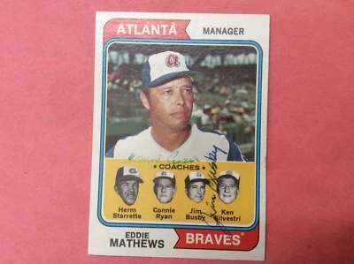 1974 Topps #634 Atlanta Braves Coaches Connie Ryan, Jim Busby Autographs. - Image 1 of 2