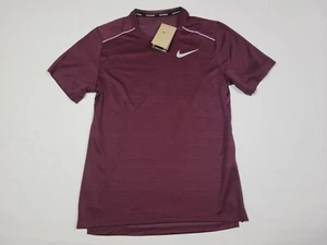 Nike Men’s Dri Fit Miler Training Running Shirt AJ7565-681 Maroon Reflective - Picture 1 of 9