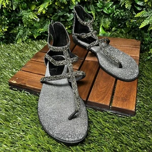 JESSICA SIMPSON Sandals Women 8.5 Pewter Glitter Cammie Gladiator Jeweled 1489 - Picture 1 of 10