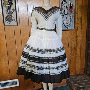Vtg 40s 50s Fiesta Patio Full Circle Skirt Arizona Southwest Squaw Dress Set XS - Picture 1 of 9