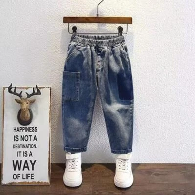 Nuevos Pantalones de mezclilla informales para niños Pantalones de moda de cintura elástica Foto 1 de 4