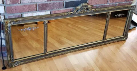 Antique Floral Etched 3-Panel Polychrome Gesso Buffet Mantle Mirror LOCAL PICKUP Cover