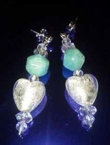 Orecchini ARGENTO 925 AMAZZONITE CRISTALLO SWAROSKI Made in Italy Handmade perno - Foto 1 di 1