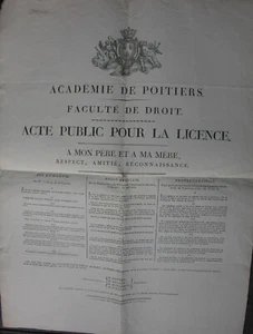 Académie de Poitiers. Affiche Acte Public pour la Licence. Albert de Cognac,1816 - Picture 1 of 1
