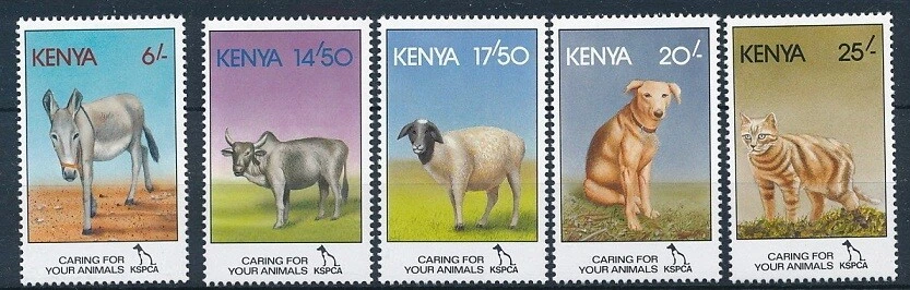 Kenya 1995 MNH 5v, Caring for your form Animals, Sheep, Cattle, Cat, Dog  - Image 1 of 1