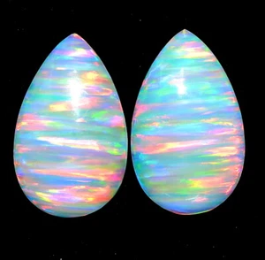 19x12 mm Multi Color Opal Pear Cabochon Pair 9.78 CTS Multi Fire Loose Gemstones - Picture 1 of 6
