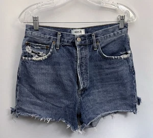 $148 AGOLDE Shorts Women 29” DEE Denim Distress Frayed Hem Button Fly Whiskered - Picture 1 of 14