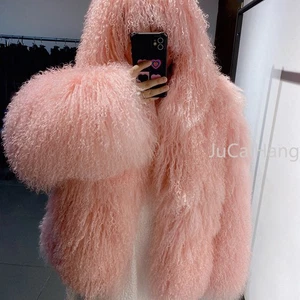 Abrigo para mujer Mongolia real chaqueta de piel de oveja con capucha abrigo de invierno - personalizar - Imagen 1 de 32