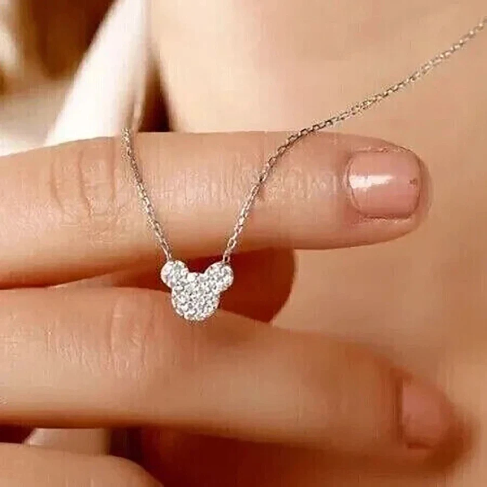 1 kt runder simulierter Diamant Mickey Mouse Anhänger Halskette 14 K Weißgold... - Bild 1 von 4