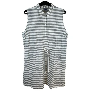 Izod grau weiß gestreift Leinen Baumwolle ärmellos Kragen knielanges Kleid XXL - Bild 1 von 8