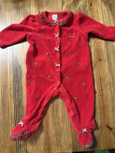 Vintage Little Me My First Christmas Samt Footie Pyjama rote Schleifen kariert 6M - Bild 1 von 13