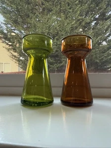 Vintage Amber Brown and Green Bulb Forcing Starter Vases EEC 3.75” - Picture 1 of 7