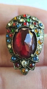 Clip de zapato pequeño grabado con estrás Art Deco rubí rojo vintage - Imagen 1 de 4