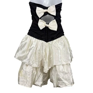 Roberta Vintage Strapless Satin Tiered 90s Key Hole Bow Prom Formal Dress sz XS - Picture 1 of 15