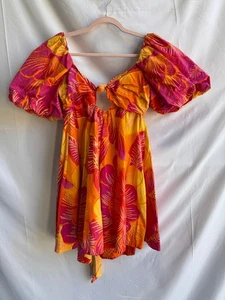 Mini Vestido FARM Rio Multicolor Floral Verano Jardín Talla L con Desgarro de Tela - Imagen 1 de 6