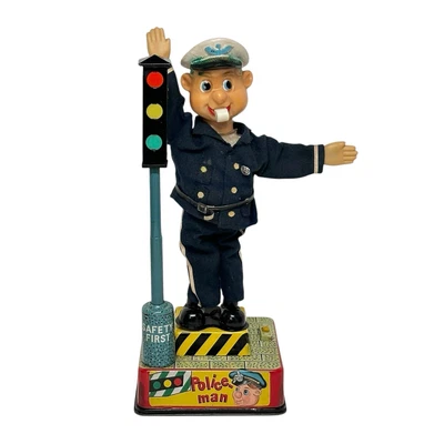 DE COLECCIÓN AMICO A BATERÍA POLICÍA DE TRÁFICO MECÁNICO HOJALATA JUGUETE LITOGRÁFICO Foto 1 de 4