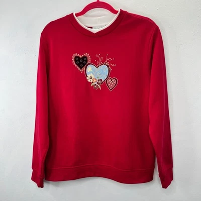 Studio Works Heart Applique Sweatshirt M Red Beaded Double Neck Grandma Core - Image 1 of 4