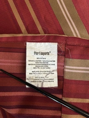2 PIER ONE IMPORTS RED & GOLD STRIPED WINDOW CURTAIN PANELS 54" x 84" - Image 1 of 2