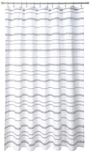 , White & Gray Stripe Clip Jacquard Shower Curtain, 72" x 72", 72" x 72 - Picture 1 of 4