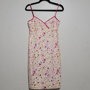 Laundry Shelli Segal Minikleid rosa weiß Blumen Farbe bespritzt Y2K NEU 1995 - Bild 1 von 11