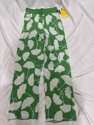 Pantalones de punto DVF x Target verde blanco talla L nuevos con etiquetas estampado de hojas Foto 1 de 4