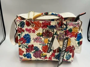River Island Pretty Floral Box Style Tote Bag Across Body Handbag Long Strap - Picture 1 of 9