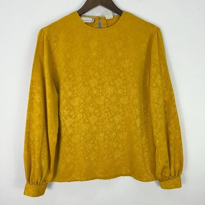 Liz Claiborne Collection Blouse 10P Mustard Yellow Jacquard Vintage Retro Mod - Image 1 of 4