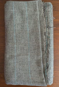 Vintage Wool Suiting Fabric 2 7/8 Yards Windowpane Plaid Check Brown Blue New - Picture 1 of 10